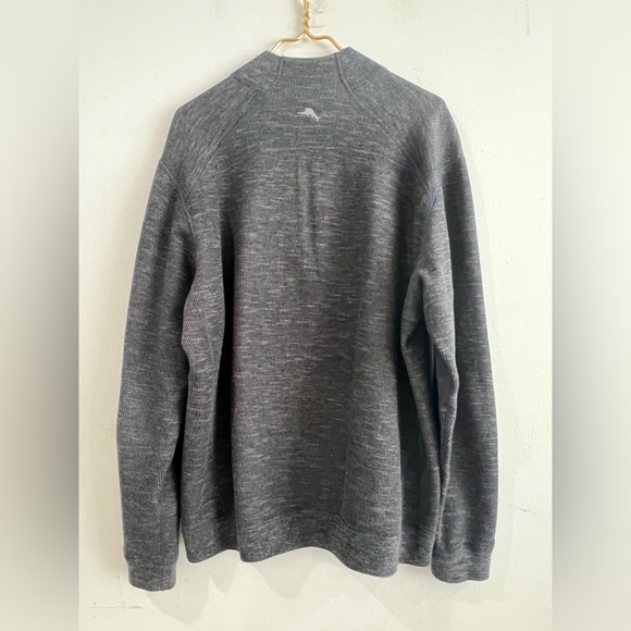 Tommy Bahama Men's Long Sleeved 1/4 Zip Cotton Blend Pullover Charcoal - Picture 2 of 11